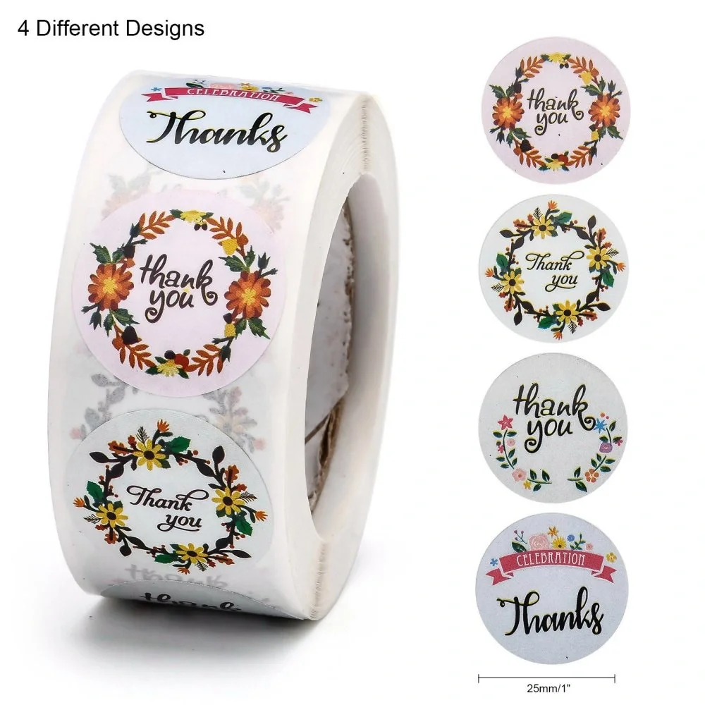 500 Floral Thank You Stickers